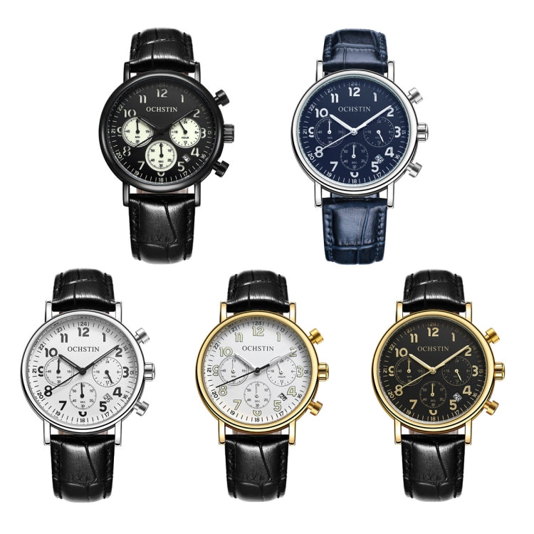 Ochstin 5081A Multifunctional Luminous Waterproof Leather Strap Quartz Watch(Black+Black+Black) - Leather Strap Watches by OCHSTIN | Online Shopping South Africa | PMC Jewellery | Buy Now Pay Later Mobicred