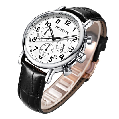 Ochstin 5081A Multifunctional Luminous Waterproof Leather Strap Quartz Watch(Black+Black+Black) - Leather Strap Watches by OCHSTIN | Online Shopping South Africa | PMC Jewellery | Buy Now Pay Later Mobicred