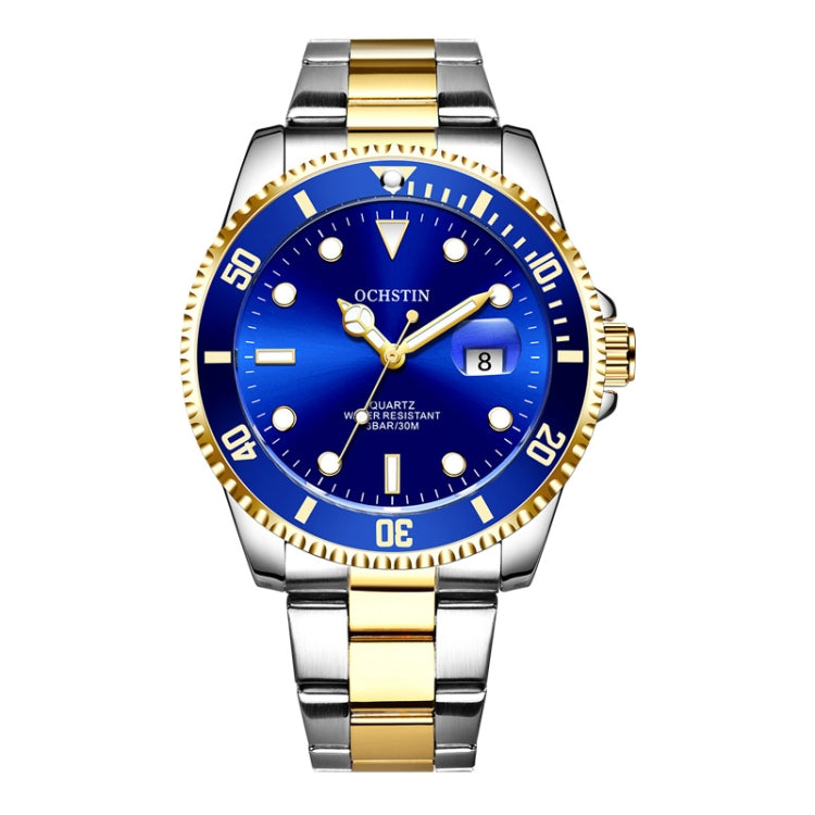 Ochstin 5019F Fashion Business Single Calendar Waterproof Stainless Steel Strap Quartz Watch(Gold+Blue) - Metal Strap Watches by OCHSTIN | Online Shopping South Africa | PMC Jewellery | Buy Now Pay Later Mobicred