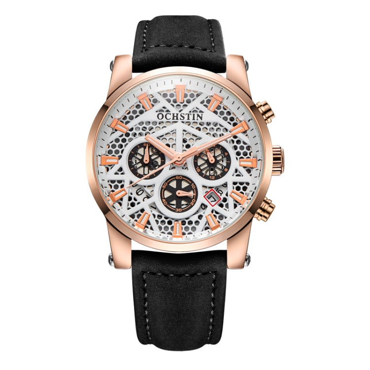 Ochstin 5052B Multifunctional Business Waterproof Leather Strap Quartz Watch(Rose Gold+Black) - Leather Strap Watches by OCHSTIN | Online Shopping South Africa | PMC Jewellery | Buy Now Pay Later Mobicred