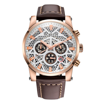 Ochstin 5052B Multifunctional Business Waterproof Leather Strap Quartz Watch(Rose Gold+Coffee) - Leather Strap Watches by OCHSTIN | Online Shopping South Africa | PMC Jewellery | Buy Now Pay Later Mobicred