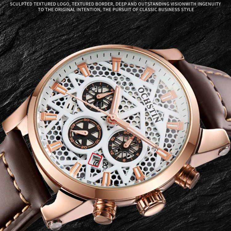 Ochstin 5052B Multifunctional Business Waterproof Leather Strap Quartz Watch(Rose Gold+Brown) - Leather Strap Watches by OCHSTIN | Online Shopping South Africa | PMC Jewellery | Buy Now Pay Later Mobicred