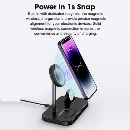 WA22 3 in 1 Magnetic Wireless Charger Phone Holder for iPhone 12 / 13 / 14 Series Phones & AirPods(Black) - Wireless Charger by PMC Jewellery | Online Shopping South Africa | PMC Jewellery