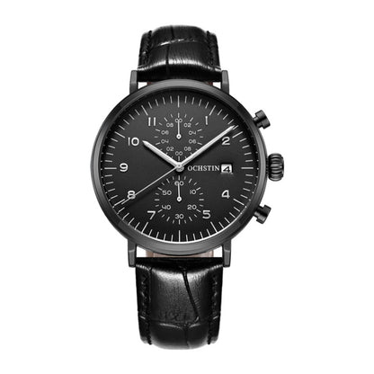 Ochstin 5076D Multifunctional Business Leather Waterproof Luminous Quartz Watch(Black+Black) - Leather Strap Watches by OCHSTIN | Online Shopping South Africa | PMC Jewellery | Buy Now Pay Later Mobicred