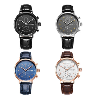 Ochstin 5076D Multifunctional Business Leather Waterproof Luminous Quartz Watch(Black+Black) - Leather Strap Watches by OCHSTIN | Online Shopping South Africa | PMC Jewellery | Buy Now Pay Later Mobicred