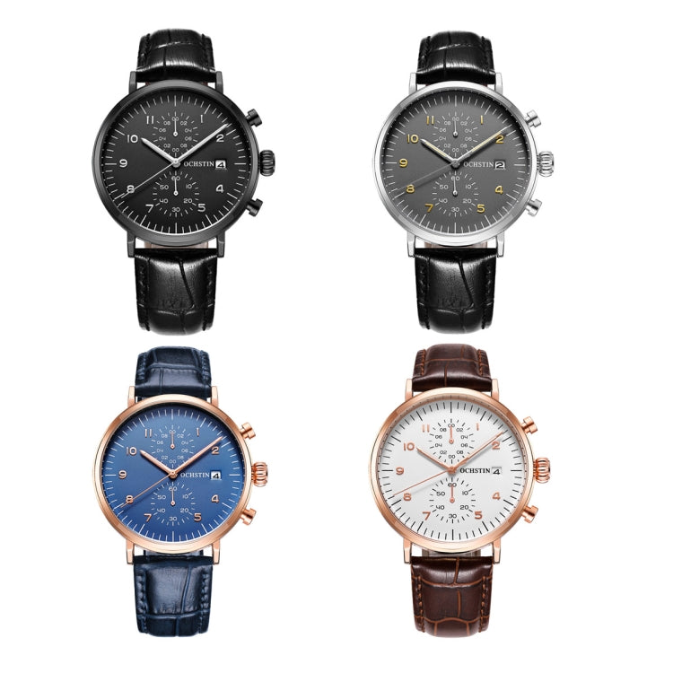 Ochstin 5076D Multifunctional Business Leather Waterproof Luminous Quartz Watch(Rose Gold+Coffee) - Leather Strap Watches by OCHSTIN | Online Shopping South Africa | PMC Jewellery | Buy Now Pay Later Mobicred