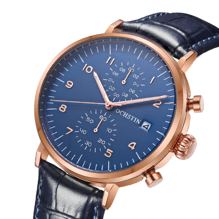 Ochstin 5076D Multifunctional Business Leather Waterproof Luminous Quartz Watch(Rose Gold+Coffee) - Leather Strap Watches by OCHSTIN | Online Shopping South Africa | PMC Jewellery | Buy Now Pay Later Mobicred