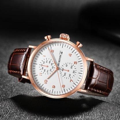 Ochstin 5076D Multifunctional Business Leather Waterproof Luminous Quartz Watch(Rose Gold+Coffee) - Leather Strap Watches by OCHSTIN | Online Shopping South Africa | PMC Jewellery | Buy Now Pay Later Mobicred