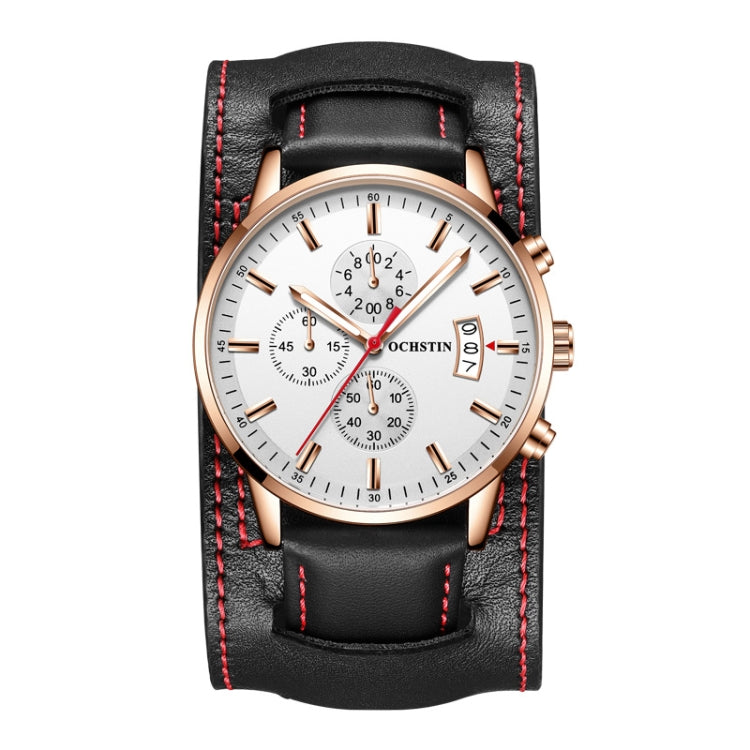 Ochstin 7266 Multifunctional Leather Wrist Wrist Waterproof Luminous Quartz Watch(Rose Gold+Black) - Leather Strap Watches by OCHSTIN | Online Shopping South Africa | PMC Jewellery | Buy Now Pay Later Mobicred