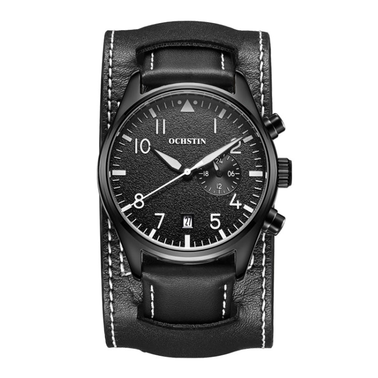 Ochstin 7228 Multifunctional Business Leather Wrist Wrist Waterproof Quartz Watch(Black+White) - Leather Strap Watches by OCHSTIN | Online Shopping South Africa | PMC Jewellery | Buy Now Pay Later Mobicred