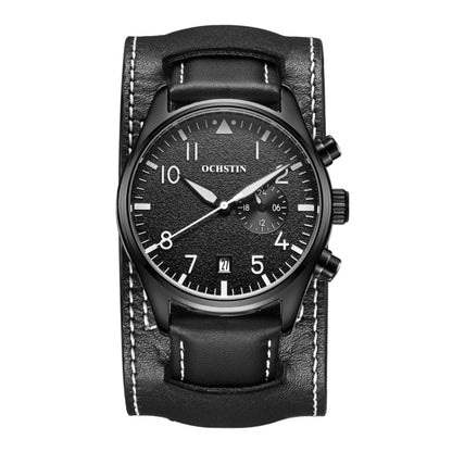 Ochstin 7228 Multifunctional Business Leather Wrist Wrist Waterproof Quartz Watch(Black+White) - Leather Strap Watches by OCHSTIN | Online Shopping South Africa | PMC Jewellery | Buy Now Pay Later Mobicred