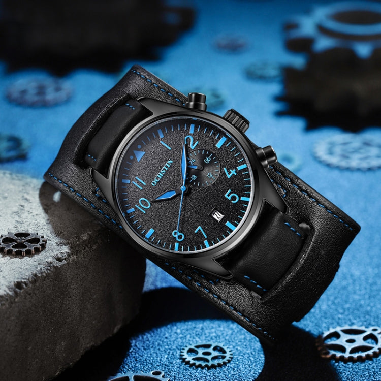 Ochstin 7228 Multifunctional Business Leather Wrist Wrist Waterproof Quartz Watch(Black+Blue) - Leather Strap Watches by OCHSTIN | Online Shopping South Africa | PMC Jewellery | Buy Now Pay Later Mobicred