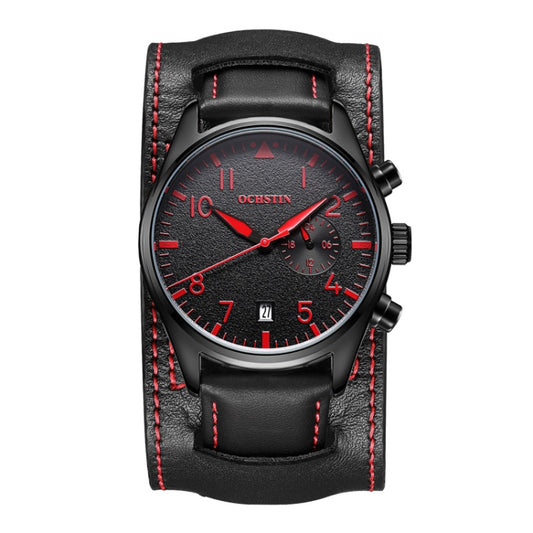 Ochstin 7228 Multifunctional Business Leather Wrist Wrist Waterproof Quartz Watch(Black+Red) - Leather Strap Watches by OCHSTIN | Online Shopping South Africa | PMC Jewellery | Buy Now Pay Later Mobicred