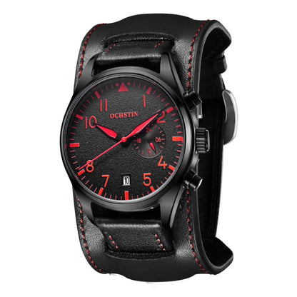 Ochstin 7228 Multifunctional Business Leather Wrist Wrist Waterproof Quartz Watch(Black+Red) - Leather Strap Watches by OCHSTIN | Online Shopping South Africa | PMC Jewellery | Buy Now Pay Later Mobicred