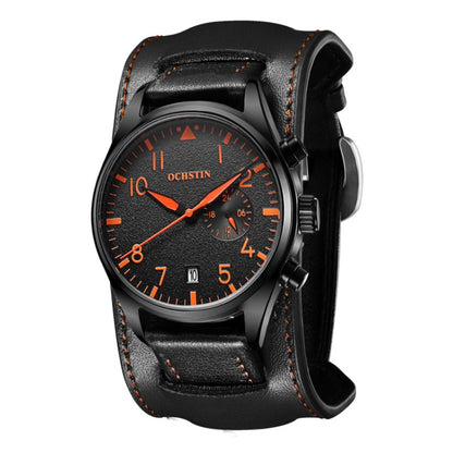 Ochstin 7228 Multifunctional Business Leather Wrist Wrist Waterproof Quartz Watch(Black+Orange) - Leather Strap Watches by OCHSTIN | Online Shopping South Africa | PMC Jewellery | Buy Now Pay Later Mobicred