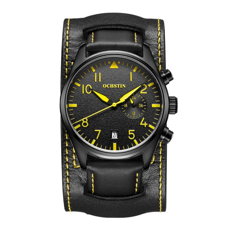 Ochstin 7228 Multifunctional Business Leather Wrist Wrist Waterproof Quartz Watch(Black+Yellow) - Leather Strap Watches by OCHSTIN | Online Shopping South Africa | PMC Jewellery | Buy Now Pay Later Mobicred