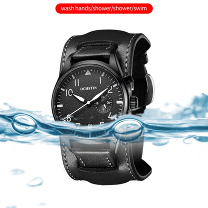 Ochstin 7228 Multifunctional Business Leather Wrist Wrist Waterproof Quartz Watch(Black+White) - Leather Strap Watches by OCHSTIN | Online Shopping South Africa | PMC Jewellery | Buy Now Pay Later Mobicred