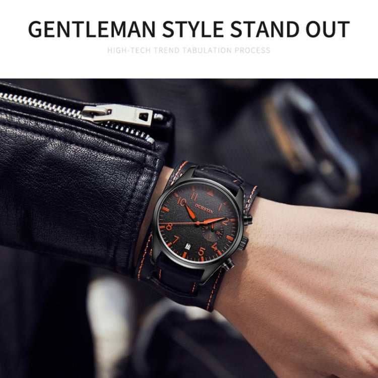 Ochstin 7228 Multifunctional Business Leather Wrist Wrist Waterproof Quartz Watch(Black+Orange) - Leather Strap Watches by OCHSTIN | Online Shopping South Africa | PMC Jewellery | Buy Now Pay Later Mobicred