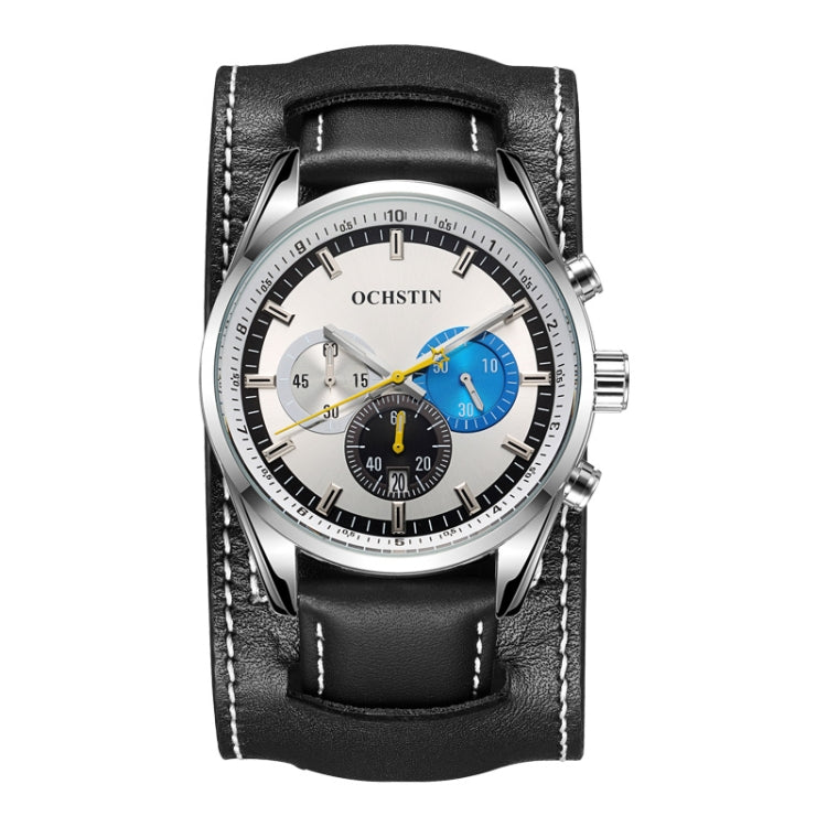 Ochstin 7229 Multifunctional Business Leather Wrist Wrist Waterproof Luminous Quartz Watch(Silver+Black) - Leather Strap Watches by OCHSTIN | Online Shopping South Africa | PMC Jewellery | Buy Now Pay Later Mobicred