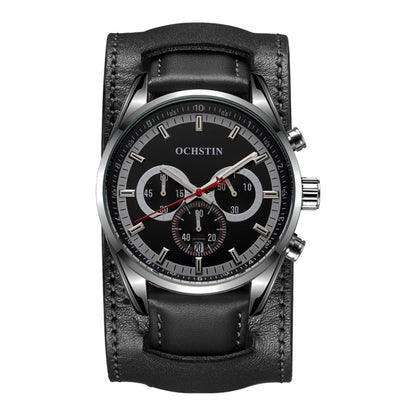 Ochstin 7229 Multifunctional Business Leather Wrist Wrist Waterproof Luminous Quartz Watch(Black+Black) - Leather Strap Watches by OCHSTIN | Online Shopping South Africa | PMC Jewellery | Buy Now Pay Later Mobicred