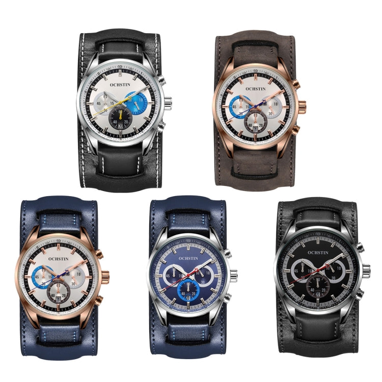 Ochstin 7229 Multifunctional Business Leather Wrist Wrist Waterproof Luminous Quartz Watch(Rose Gold+Blue) - Leather Strap Watches by OCHSTIN | Online Shopping South Africa | PMC Jewellery | Buy Now Pay Later Mobicred