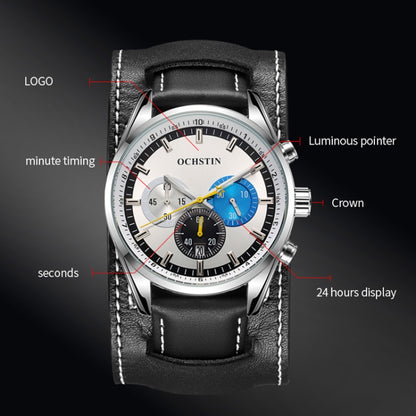 Ochstin 7229 Multifunctional Business Leather Wrist Wrist Waterproof Luminous Quartz Watch(Silver+Black) - Leather Strap Watches by OCHSTIN | Online Shopping South Africa | PMC Jewellery | Buy Now Pay Later Mobicred