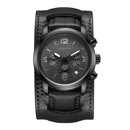 Ochstin 7230 Multifunctional Business Leather Wrist Wrist Waterproof Quartz Watch(Black+Grey) - Leather Strap Watches by OCHSTIN | Online Shopping South Africa | PMC Jewellery | Buy Now Pay Later Mobicred