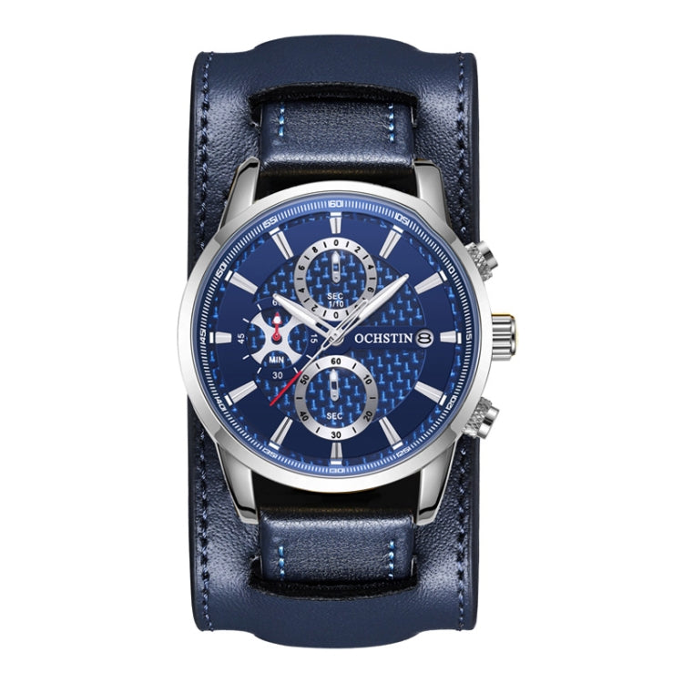 Ochstin 7231 Multifunctional Business Leather Wrist Wrist Waterproof Quartz Watch(Silver+Blue) - Leather Strap Watches by OCHSTIN | Online Shopping South Africa | PMC Jewellery | Buy Now Pay Later Mobicred