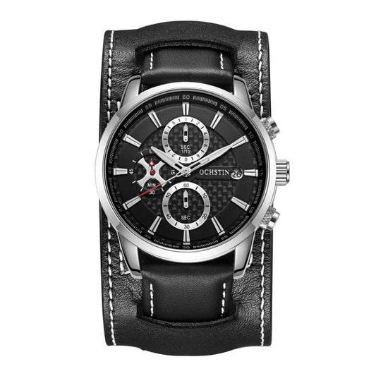 Ochstin 7231 Multifunctional Business Leather Wrist Wrist Waterproof Quartz Watch(Silver+Black) - Leather Strap Watches by OCHSTIN | Online Shopping South Africa | PMC Jewellery | Buy Now Pay Later Mobicred