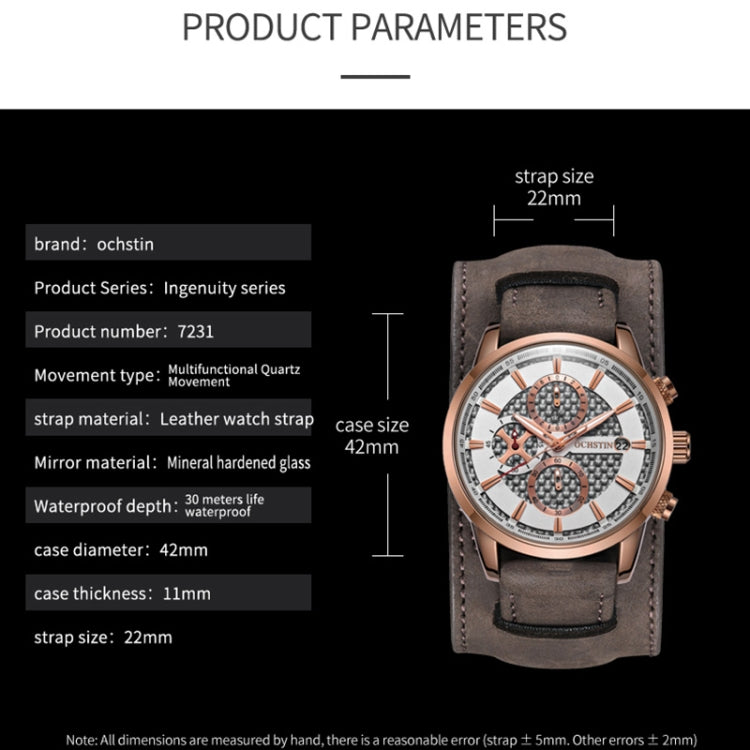 Ochstin 7231 Multifunctional Business Leather Wrist Wrist Waterproof Quartz Watch(Rose Gold+Dark Brown) - Leather Strap Watches by OCHSTIN | Online Shopping South Africa | PMC Jewellery | Buy Now Pay Later Mobicred