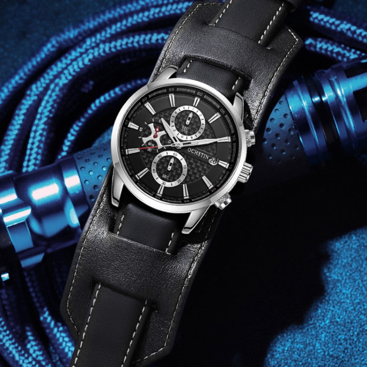 Ochstin 7231 Multifunctional Business Leather Wrist Wrist Waterproof Quartz Watch(Black+Black) - Leather Strap Watches by OCHSTIN | Online Shopping South Africa | PMC Jewellery | Buy Now Pay Later Mobicred