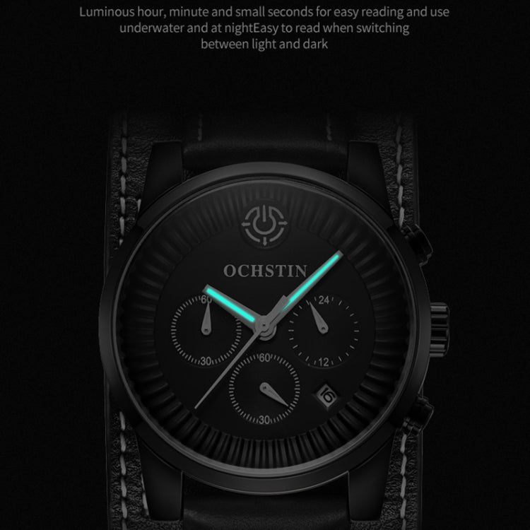 Ochstin 7232 Multifunctional Business Leather Wrist Wrist Waterproof Quartz Watch(Black+Black) - Leather Strap Watches by OCHSTIN | Online Shopping South Africa | PMC Jewellery | Buy Now Pay Later Mobicred