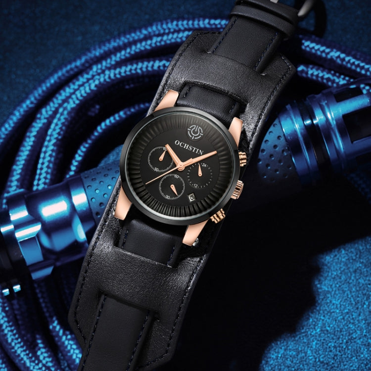 Ochstin 7232 Multifunctional Business Leather Wrist Wrist Waterproof Quartz Watch(Black+Black) - Leather Strap Watches by OCHSTIN | Online Shopping South Africa | PMC Jewellery | Buy Now Pay Later Mobicred