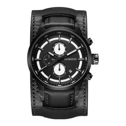 Ochstin 7235 Multifunctional Business Leather Wrist Wrist Waterproof Quartz Watch(Black+Black) - Leather Strap Watches by OCHSTIN | Online Shopping South Africa | PMC Jewellery | Buy Now Pay Later Mobicred