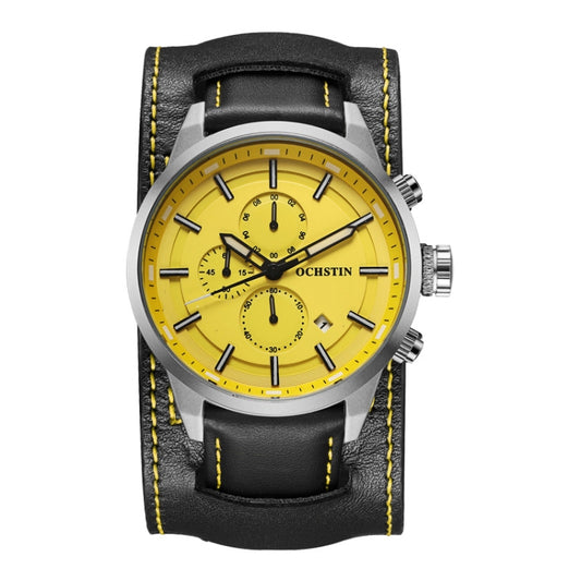 Ochstin 7235 Multifunctional Business Leather Wrist Wrist Waterproof Quartz Watch(Yellow+Silver) - Leather Strap Watches by OCHSTIN | Online Shopping South Africa | PMC Jewellery | Buy Now Pay Later Mobicred