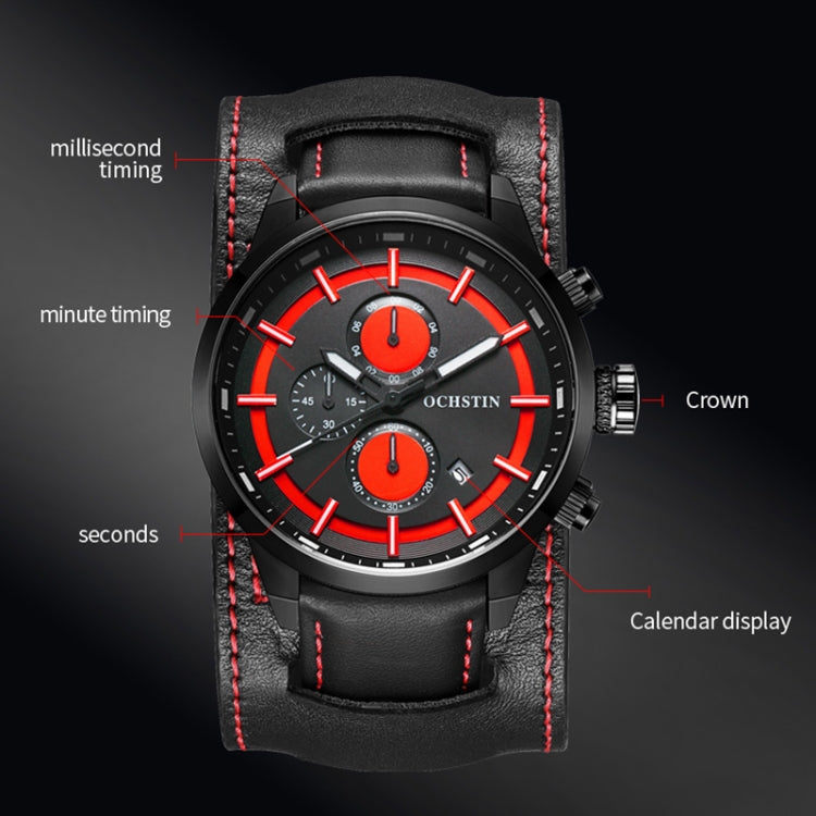 Ochstin 7235 Multifunctional Business Leather Wrist Wrist Waterproof Quartz Watch(Red+Black) - Leather Strap Watches by OCHSTIN | Online Shopping South Africa | PMC Jewellery | Buy Now Pay Later Mobicred