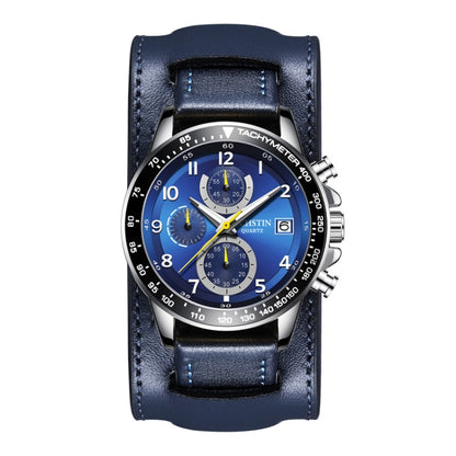 Ochstin 7233 Multifunctional Business Leather Wrist Wrist Waterproof Quartz Watch(Silver+Blue) - Leather Strap Watches by OCHSTIN | Online Shopping South Africa | PMC Jewellery | Buy Now Pay Later Mobicred