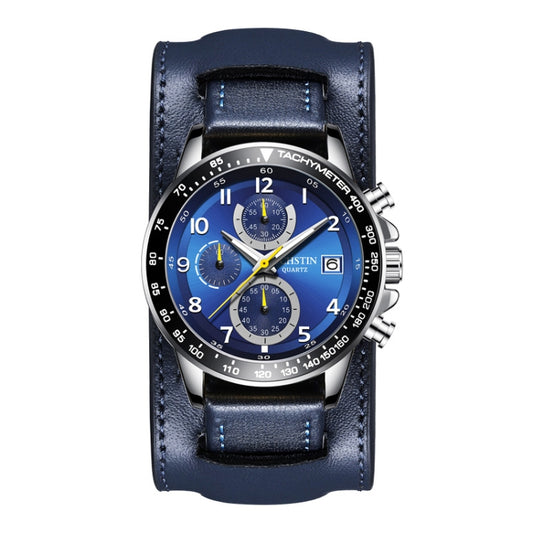 Ochstin 7233 Multifunctional Business Leather Wrist Wrist Waterproof Quartz Watch(Silver+Blue) - Leather Strap Watches by OCHSTIN | Online Shopping South Africa | PMC Jewellery | Buy Now Pay Later Mobicred