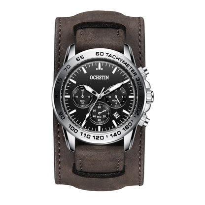 Ochstin 7234 Multifunctional Business Leather Wrist Wrist Waterproof Quartz Watch(Black+Dark Brown) - Leather Strap Watches by OCHSTIN | Online Shopping South Africa | PMC Jewellery | Buy Now Pay Later Mobicred