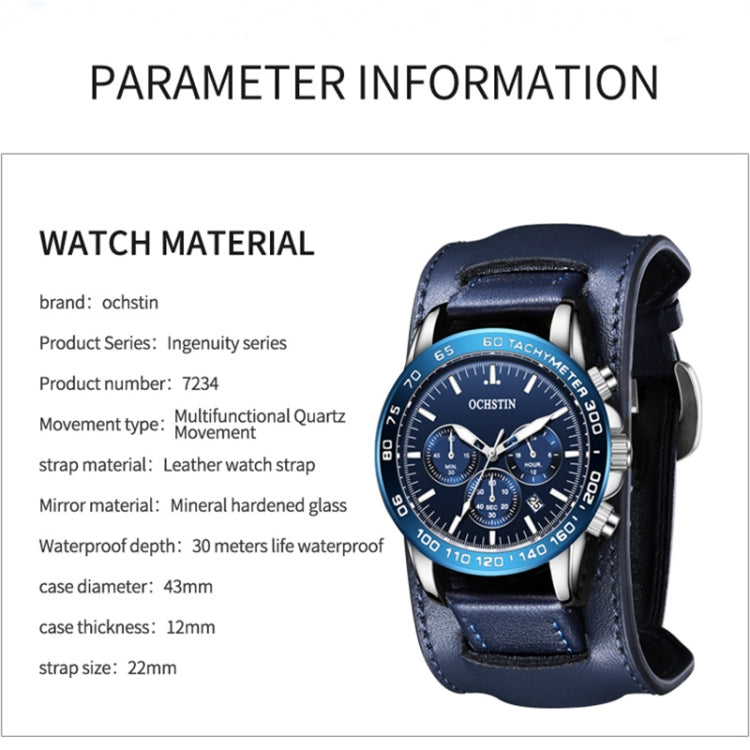 Ochstin 7234 Multifunctional Business Leather Wrist Wrist Waterproof Quartz Watch(Blue+Blue) - Leather Strap Watches by OCHSTIN | Online Shopping South Africa | PMC Jewellery | Buy Now Pay Later Mobicred