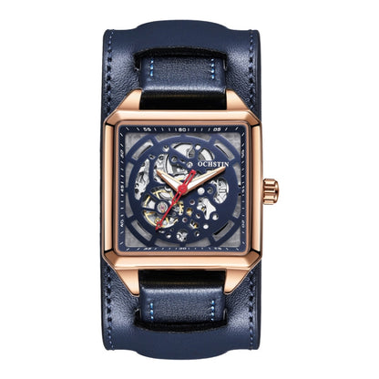 Ochstin 7237 Business Leather Wrist Wrist Waterproof Luminous Skeleton Mechanical Watch(Rose Gold+Blue) - Leather Strap Watches by OCHSTIN | Online Shopping South Africa | PMC Jewellery | Buy Now Pay Later Mobicred