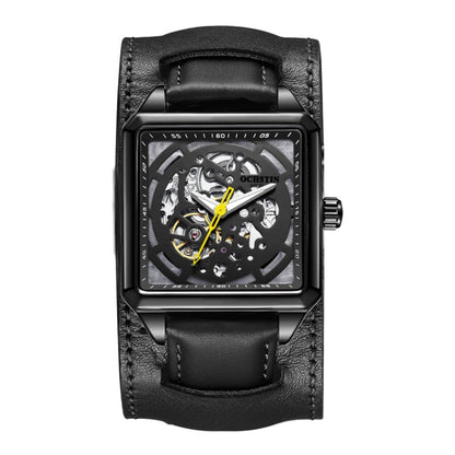 Ochstin 7237 Business Leather Wrist Wrist Waterproof Luminous Skeleton Mechanical Watch(Black+Black) - Leather Strap Watches by OCHSTIN | Online Shopping South Africa | PMC Jewellery | Buy Now Pay Later Mobicred