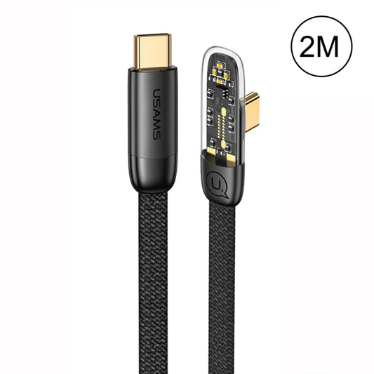 USAMS US-SJ587 PD 100W Iceflake Series Type-C to Type-C Right Angle Transparent Fast Charge Data Cable, Cable Length:2m(Black) - USB-C & Type-C Cable by USAMS | Online Shopping South Africa | PMC Jewellery | Buy Now Pay Later Mobicred