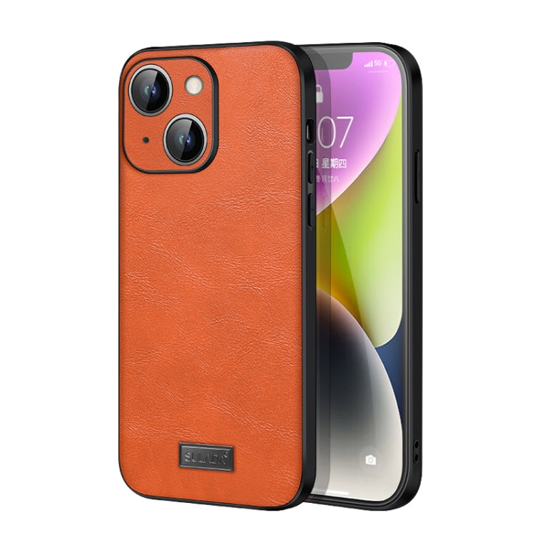 For iPhone 14 Plus SULADA Shockproof TPU + Handmade Leather Phone Case(Orange) - iPhone 14 Plus Cases by SULADA | Online Shopping South Africa | PMC Jewellery