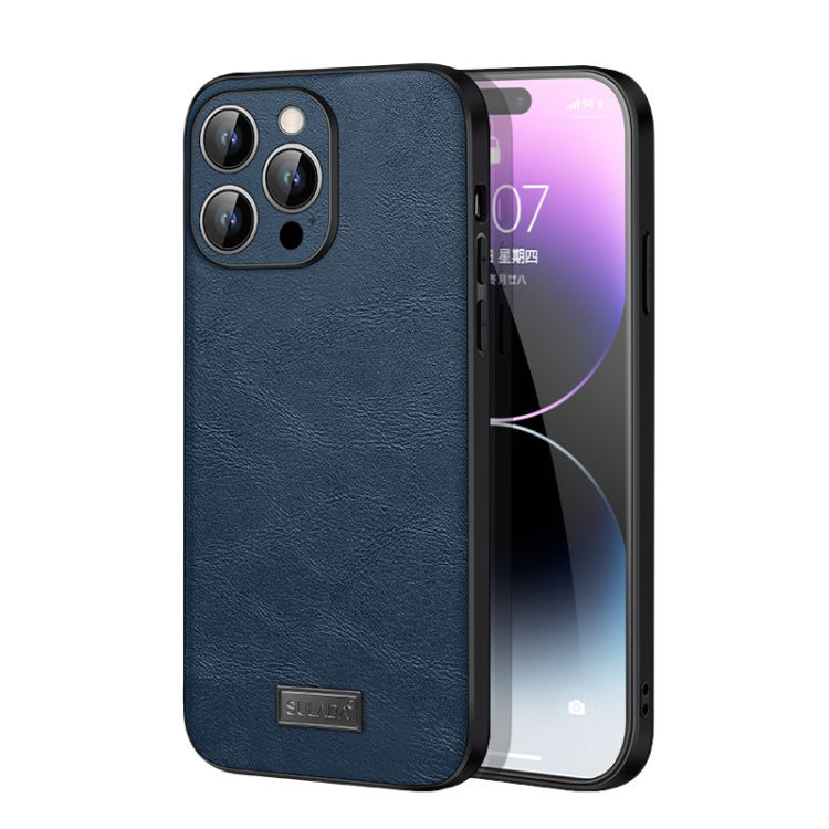 For iPhone 14 Pro SULADA Shockproof TPU + Handmade Leather Phone Case(Blue) - iPhone 14 Pro Cases by SULADA | Online Shopping South Africa | PMC TechLife
