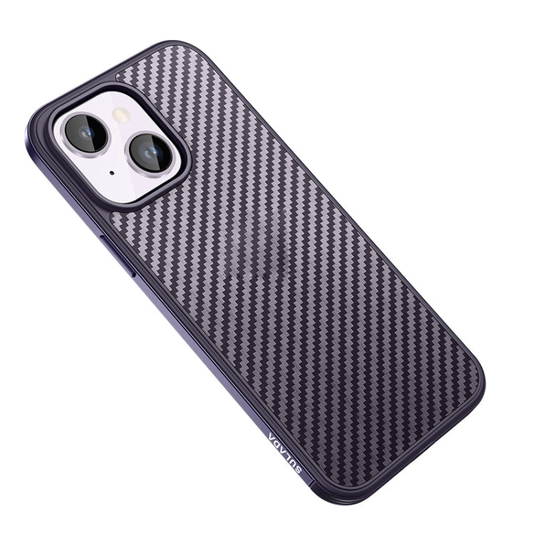 For iPhone 14 SULADA Carbon Fiber Textured Shockproof Metal + TPU Frame Case(Dark Purple) - iPhone 14 Cases by SULADA | Online Shopping South Africa | PMC Jewellery