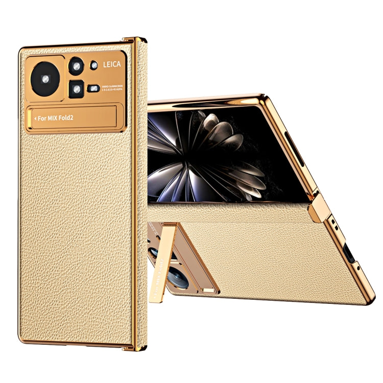 For Xiaomi Mix Fold 2 Electroplated Frame Plain Leather Phone Case(Champagne Gold) - Xiaomi Cases by PMC Jewellery | Online Shopping South Africa | PMC Jewellery