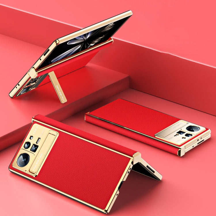 For Xiaomi Mix Fold 2 Electroplated Frame Plain Leather Phone Case(Red) - Xiaomi Cases by PMC TechLife | Online Shopping South Africa | PMC TechLife