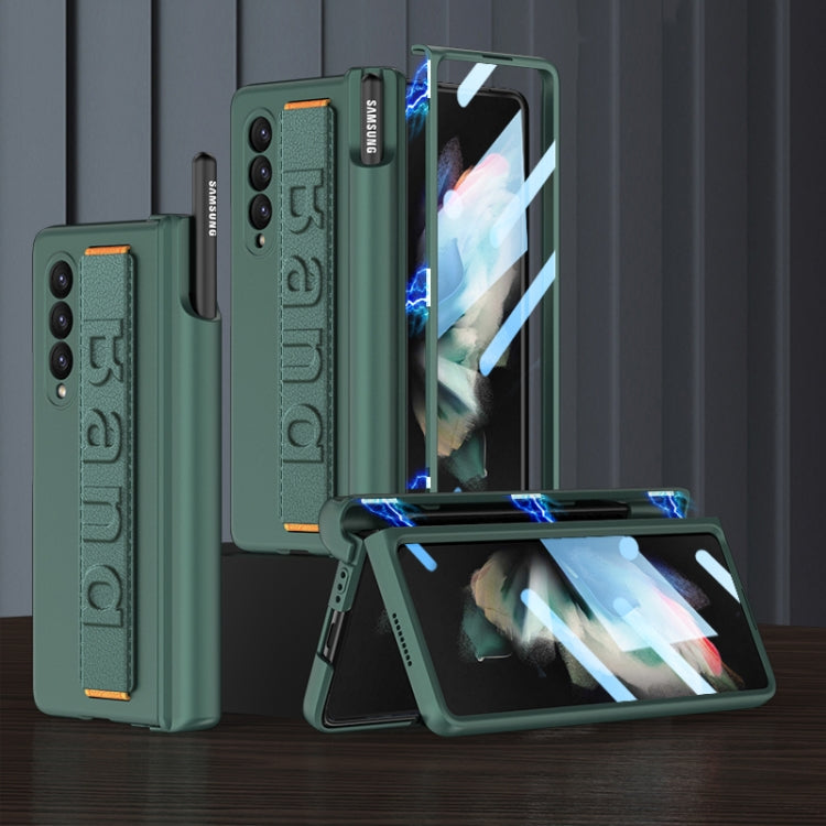 For Samsung Galaxy Z Fold3 5G GKK Magnetic Fold Hinge Shockproof Phone Case with Wrist Strap(Green) - Galaxy Phone Cases by GKK | Online Shopping South Africa | PMC Jewellery | Buy Now Pay Later Mobicred