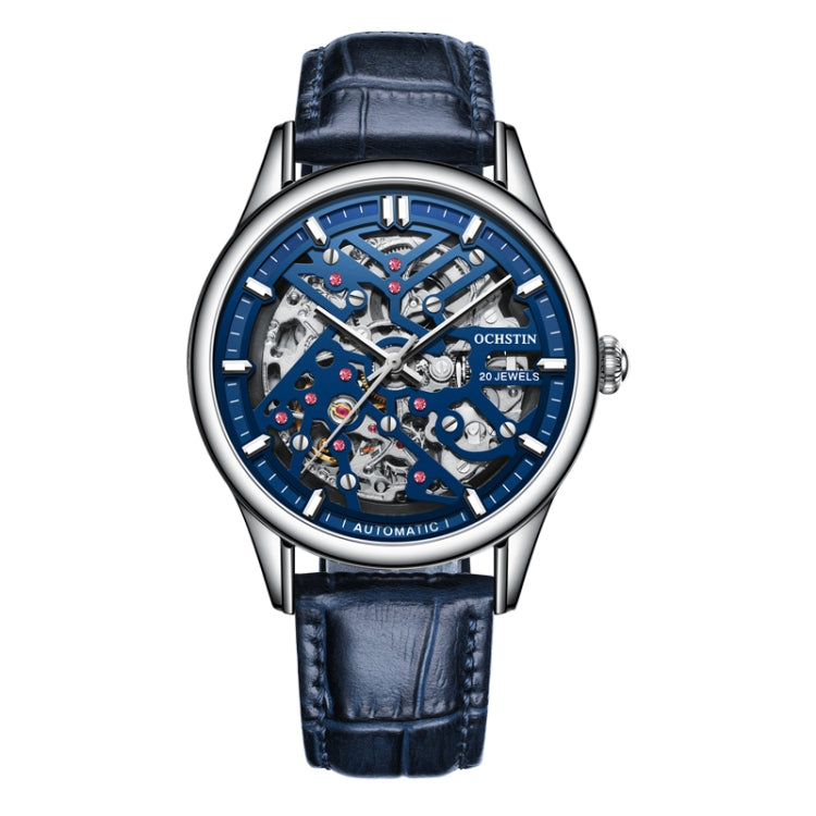 OCHSTIN 6020C Masterpiece Hollow Mechanical Men Watch(Blue-Blue) - Leather Strap Watches by OCHSTIN | Online Shopping South Africa | PMC Jewellery | Buy Now Pay Later Mobicred